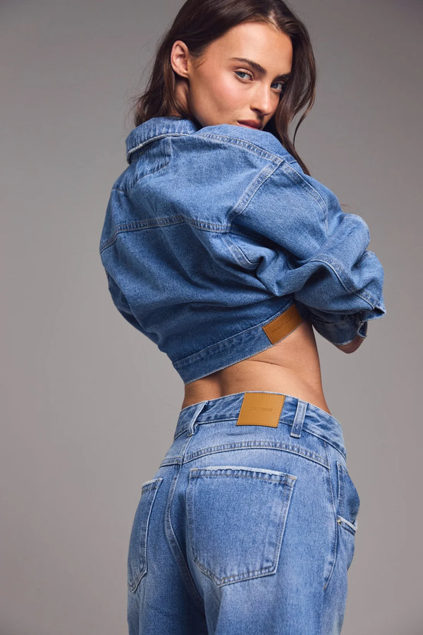 ג׳קט ג׳ינס בהיר cropped